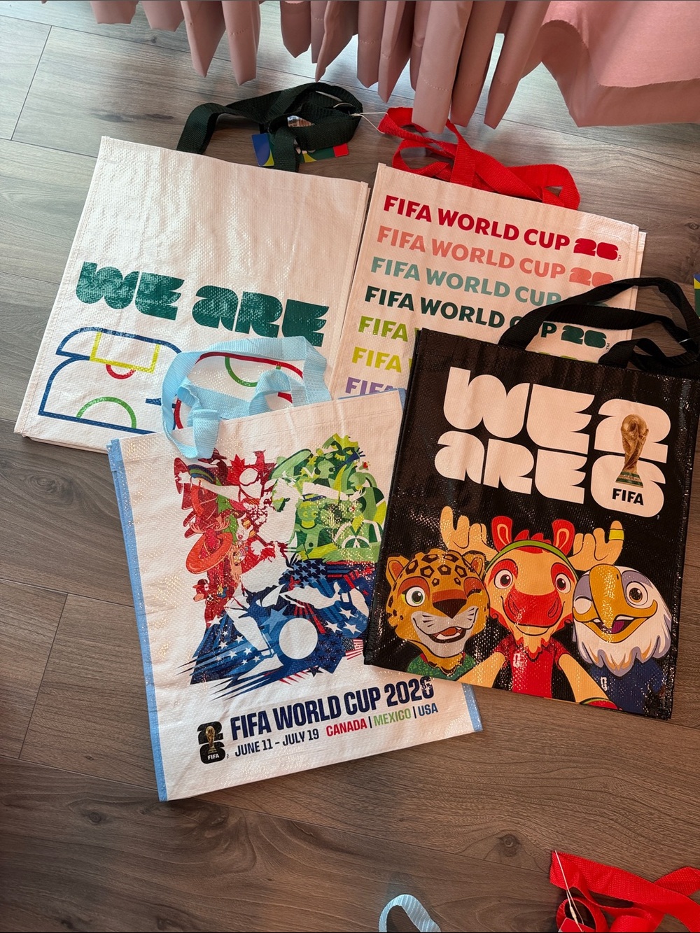 Set of 4 FIFA World Cup 2026 Reusable Tote Bags Official Licensed NWT
